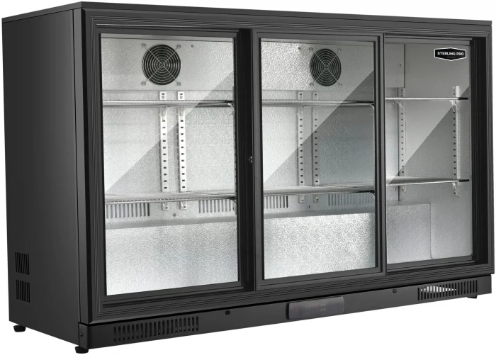 Sterling Pro Bottle Cooler SP3HC-BS Black Triple Door Sliding 300 Litres 274 Bottles. - Image 1