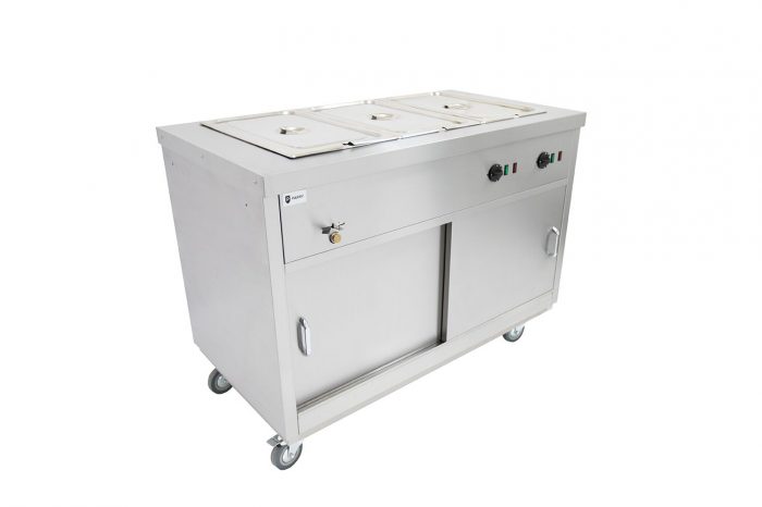 Parry Hot Hold HOT12BM electric mobile hot cupboard with bain marie 3 x 11 GN 120cm 1550 1 Parry Hot Hold HOT12BM electric mobile hot cupboard with bain marie 3 x 1]1 GN 120cm.