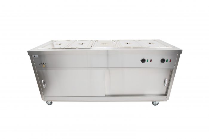 Parry Hot Hold HOT18BM electric mobile hot cupboard with bain marie 5 x 11 GN 180cm 2100 scaled Parry Hot Hold HOT18P electric hot cupboard pass-through 180cm.