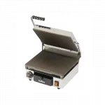 Hallco Grill MEMT16000XNS panini-contact grill single, ribbed top and bottom.