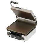 Hallco Grill MEMT16002XNS panini-contact grill single, flat top and bottom.