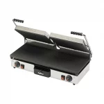 Hallco Grill MEMT16050XNS panini-contact grill double, ribbed top and bottom.
