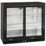 Hallco Refrigeration HC2BK-SD undercounter bottle fridge double sliding door.