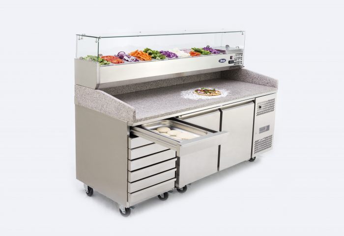 epf3480gr 1 scaled Atosa EPF3480GR Two Door + 7 Drawer Salad Prep Counter Table 250 Litres