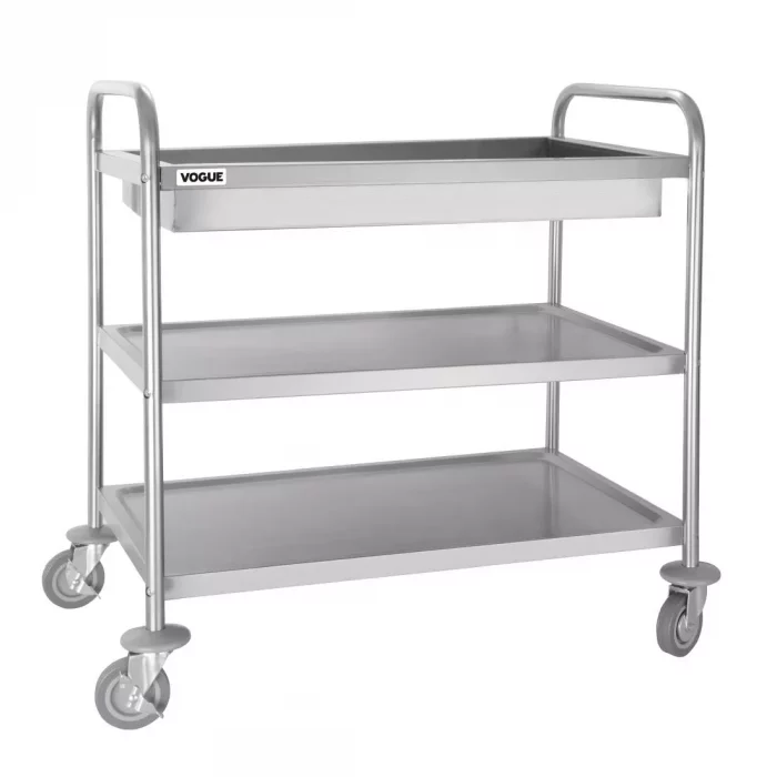 Vogue Stainless Steel 3 Tier Deep Tray Clearing Trolley - Image 1