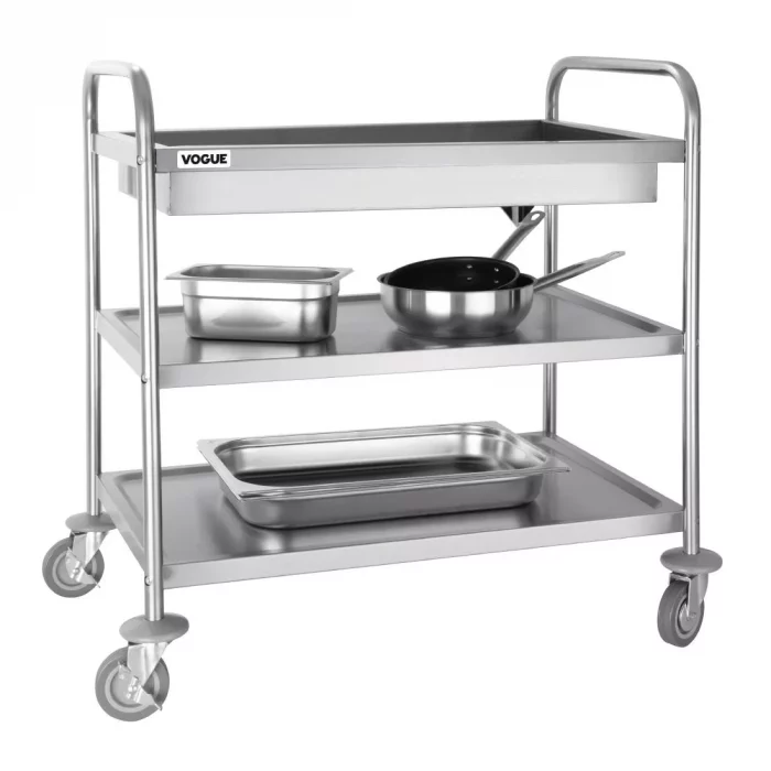 Vogue Stainless Steel 3 Tier Deep Tray Clearing Trolley - Image 2