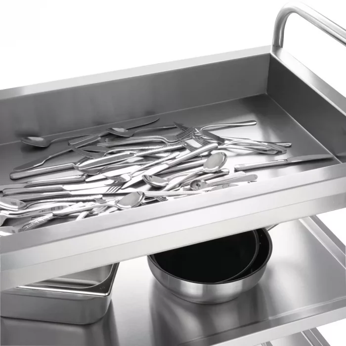 Vogue Stainless Steel 3 Tier Deep Tray Clearing Trolley - Image 4