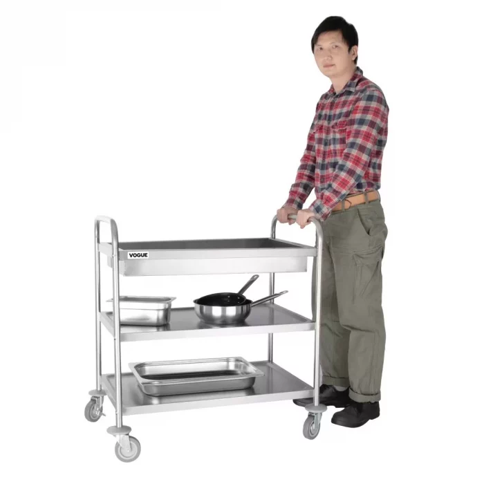 Vogue Stainless Steel 3 Tier Deep Tray Clearing Trolley - Image 5