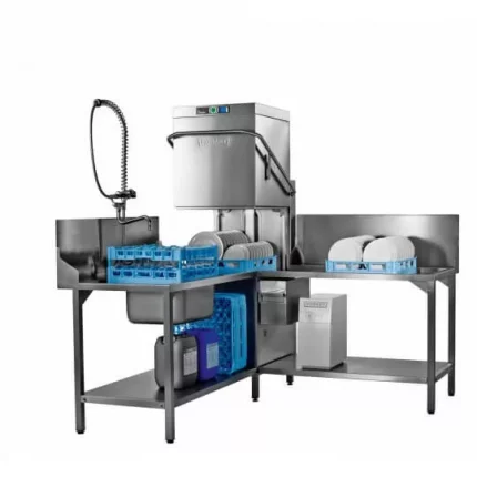 Hobart AUPSW-10B 500mm Basket Hood / Passthrough Dishwasher with Integral Water Softener & Drain Pump  18 Plates