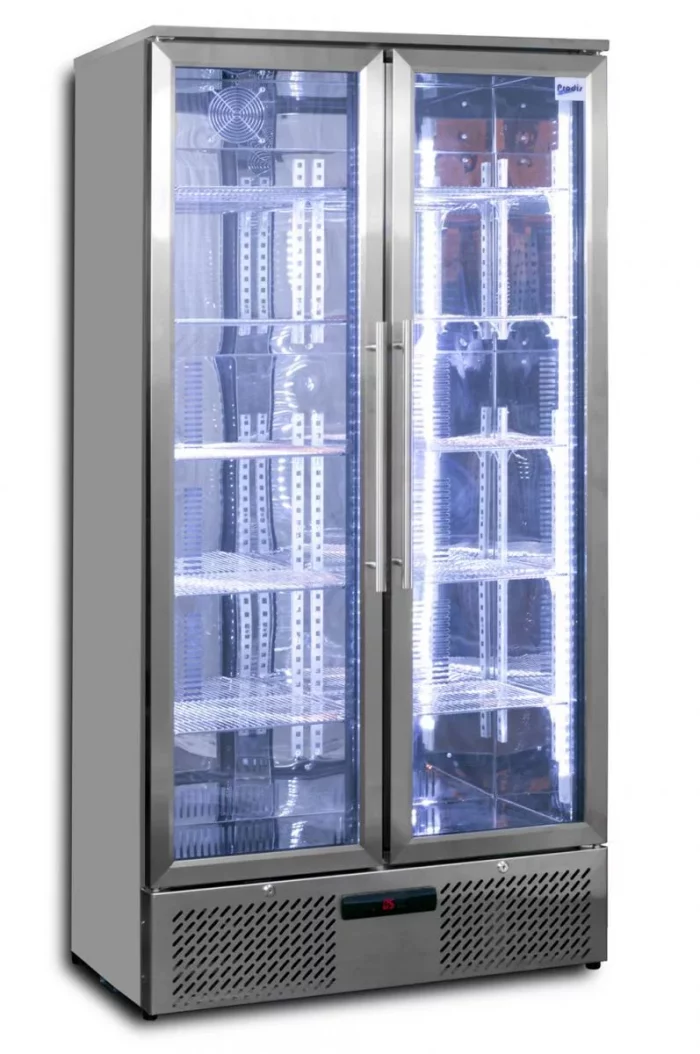 Prodis NT20ST-HC Hinged Glass Double Door Stainless Steel Upright Bottle Cooler  560 Litres - Image 1