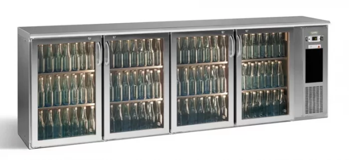 Gamko E3/2222GMUCS84 Glass Four Door Stainless Steel Undercounter Bottle Cooler  722 x 33 Centiliters - Image 1