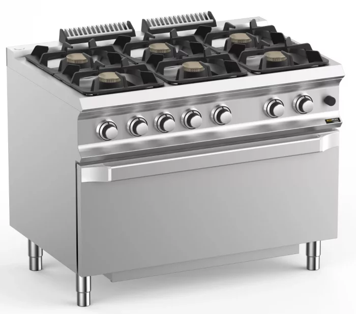 Hobart Ecomax HEFB711FGMXL 6 Burner Gas Hob (6 x 7kW) with Jumbo Gas Oven (8kW)  50kW - Image 1