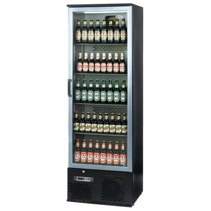 Infrico Upright Back Bar Cooler with Hinged Door in Black and Steel ZXS10 - Image 1