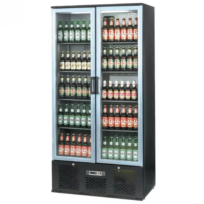 Infrico Upright Back Bar Cooler with Hinged Doors in Black and Steel ZXS20 - Image 1