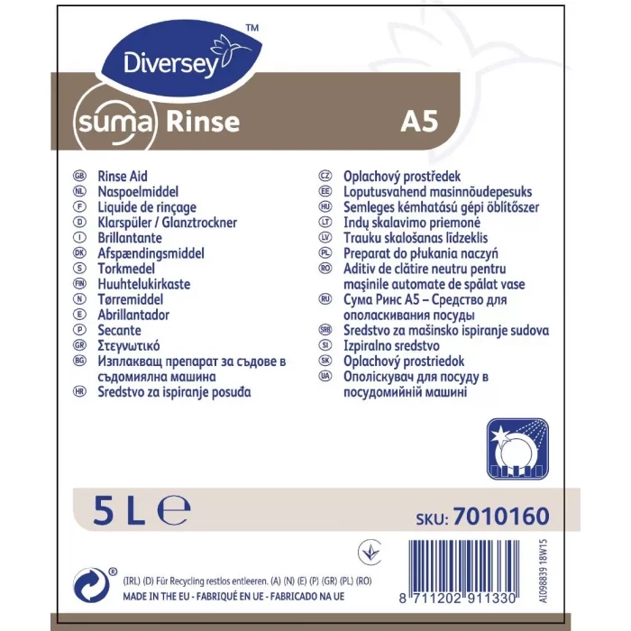 Suma A5 Warewasher Rinse Aid Concentrate 5Ltr (2 Pack) - Image 2