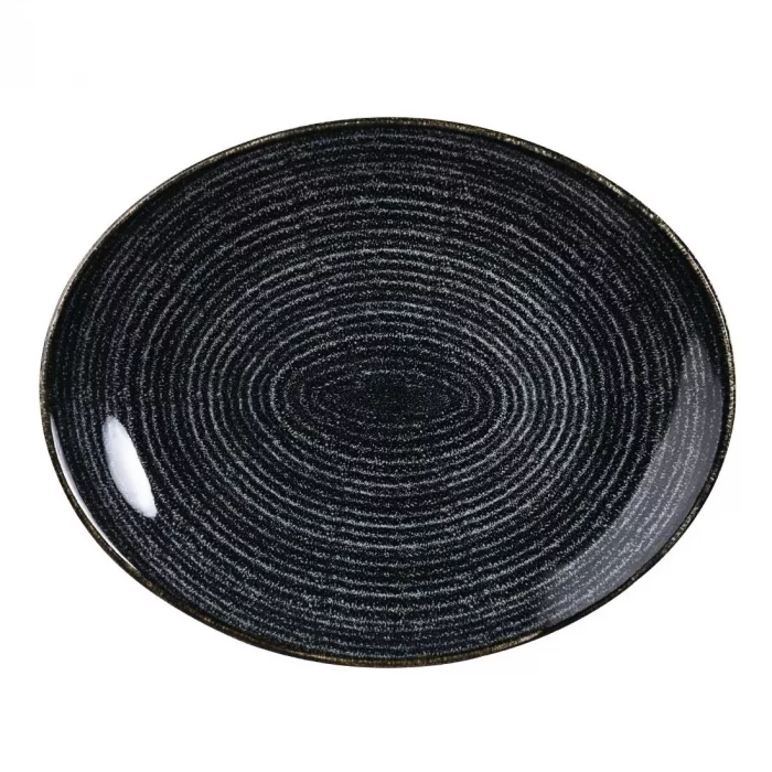 Churchill Studio Prints Homespun Charcoal Black Large Oval Coupe Plate 270 x 299mm - Image 1