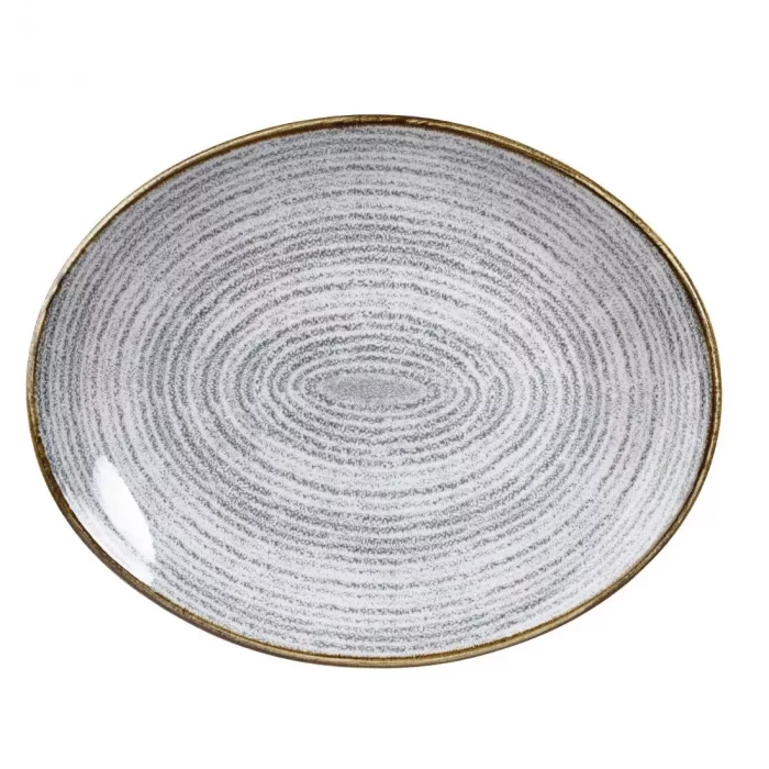Churchill Studio Prints Homespun Stone Grey Oval Coupe Plate 270 x 229mm - Image 1
