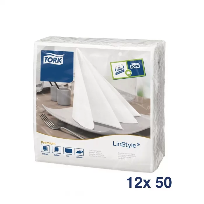 Tork Premium Linstyle Dinner Napkin White 40x40cm 1/4 Fold (Pack of 12) - Image 1