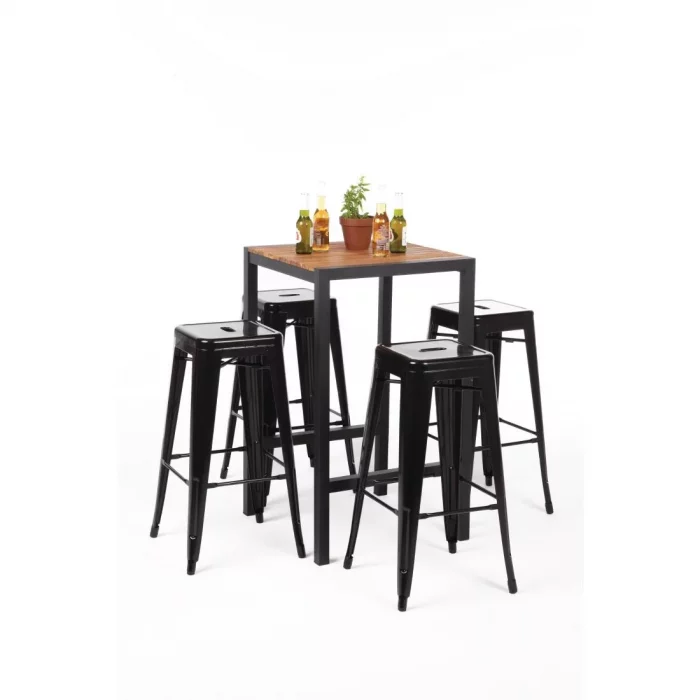 Bolero Square Steel and Acacia Bar Table 600mm - Image 10