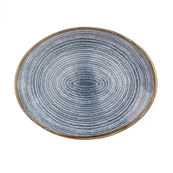 Churchill Studio Prints Homespun Oval Coupe Plates Slate Blue 317mm (Pack of 12) - Image 1