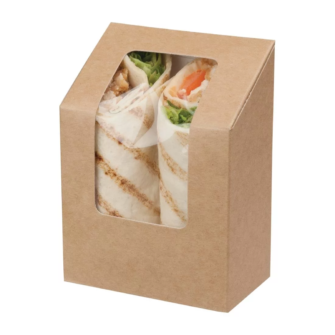 fa391_withfood.jpg Colpac Zest Compostable Kraft Tuck-Top Tortilla Wrap Packs With Cellulose Window (Pack of 500) - Image 1