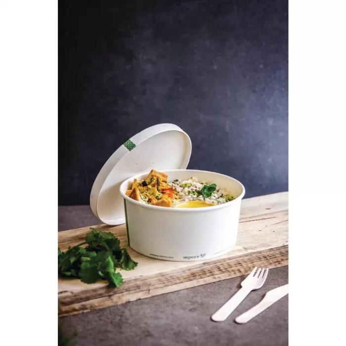 Vegware 185-Series Compostable Bon Appetit Wide PLA-lined Paper Food Bowls 48oz (Pack of 300) - Image 2