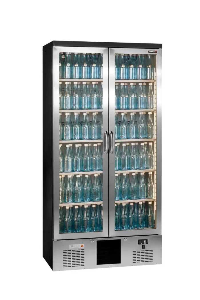 Gamko Maxiglass MG3/500GCS Maxiglass Hinged Stainless Steel Frame Glass Double Door Upright Bottle Cooler  500 Litres - Image 1