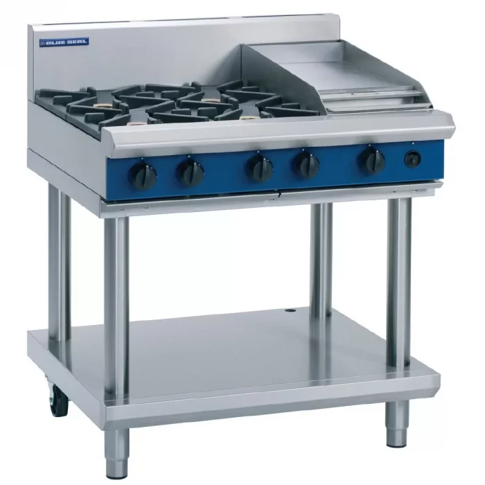 Blue Seal Evolution Cooktop 4 Open/1 Griddle Burner Nat Gas on Stand 900mm G516C-LS/N - Image 1