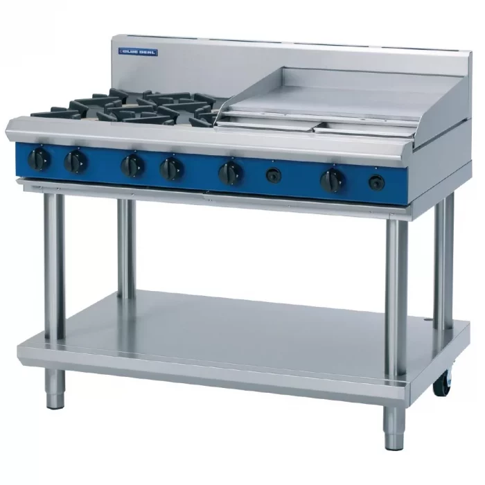 Blue Seal Evolution Cooktop 4 Open/ 1 Griddle Burner Natural Gas on Stand1200mm G518B-LS/N - Image 1