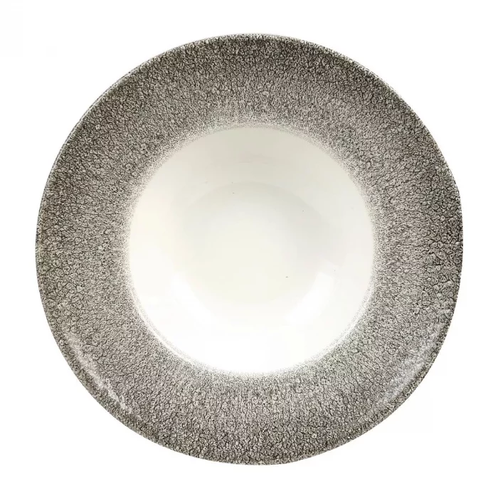Churchill Studio Prints Raku Round Wide Rim Bowls White and Quartz Black 280mm - Image 2