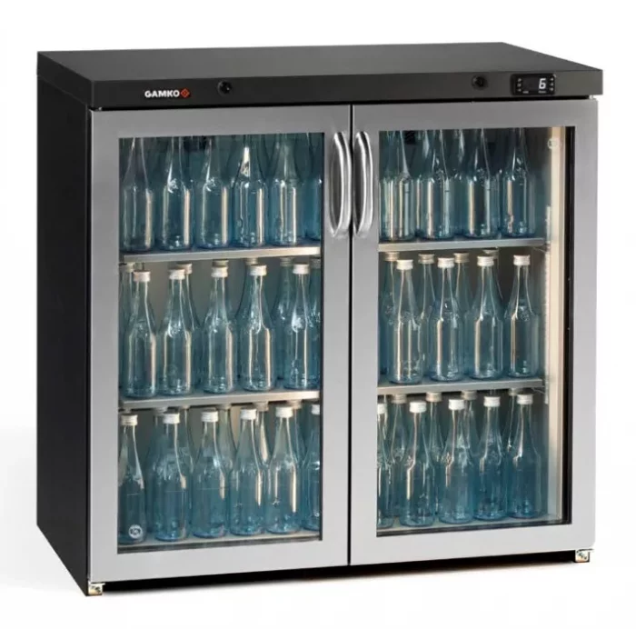 Gamko MG3/250GCS Maxiglass Hinged Stainless Steel Frame Glass Double Door Undercounter Bottle Cooler  250 Litres - Image 1