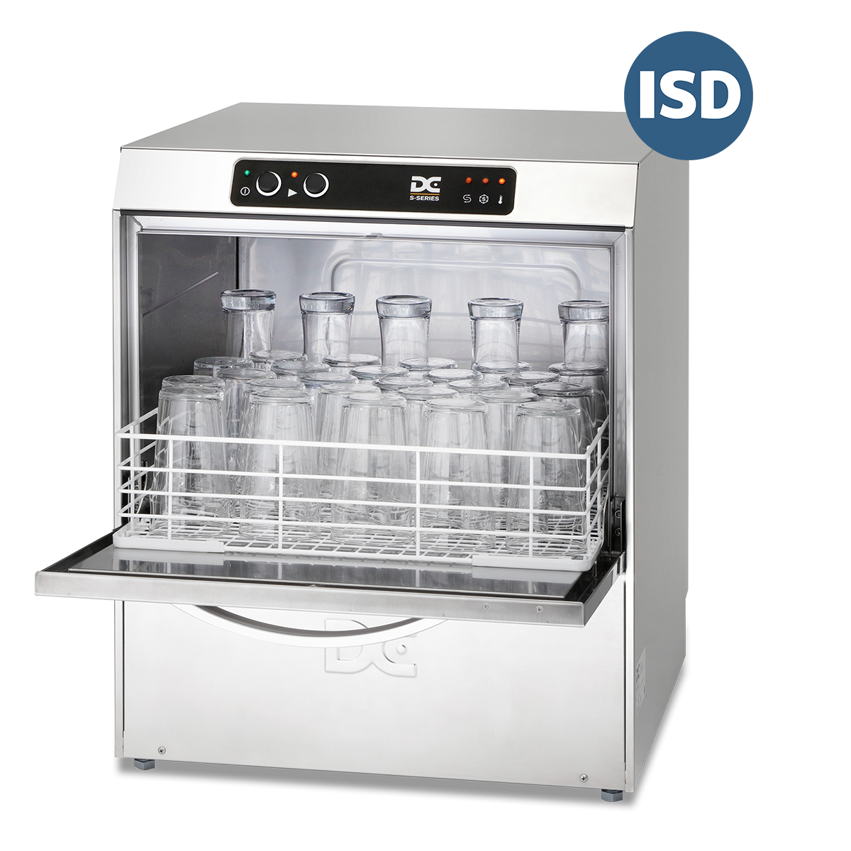 sg50isd DC SG50ISD Standard Range 500mm Basket Frontloading Commercial Glasswasher with Integral Water Softener & Drain Pump 30 Pint Capacity - Image 1