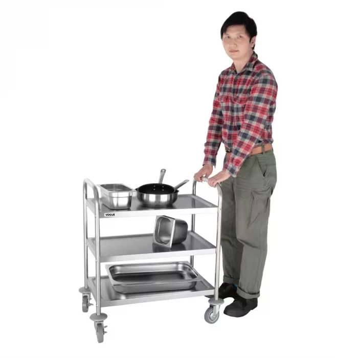 Vogue Stainless Steel 3 Tier Clearing Trolley Small - Image 3