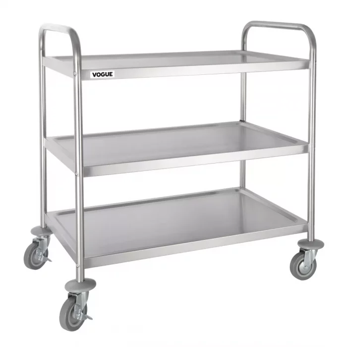 Vogue Stainless Steel 3 Tier Clearing Trolley Large - Image 1