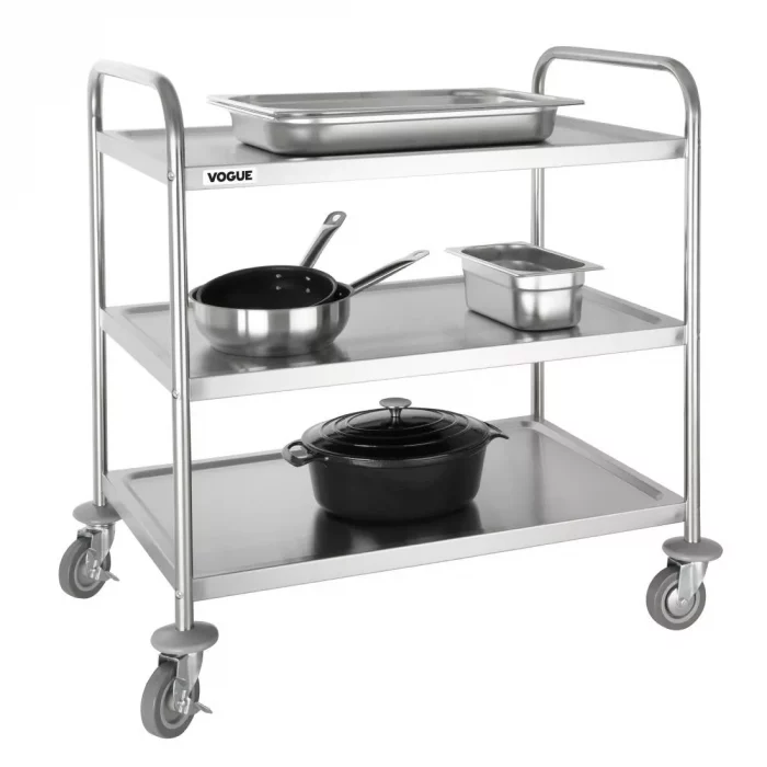 Vogue Stainless Steel 3 Tier Clearing Trolley Large - Image 2