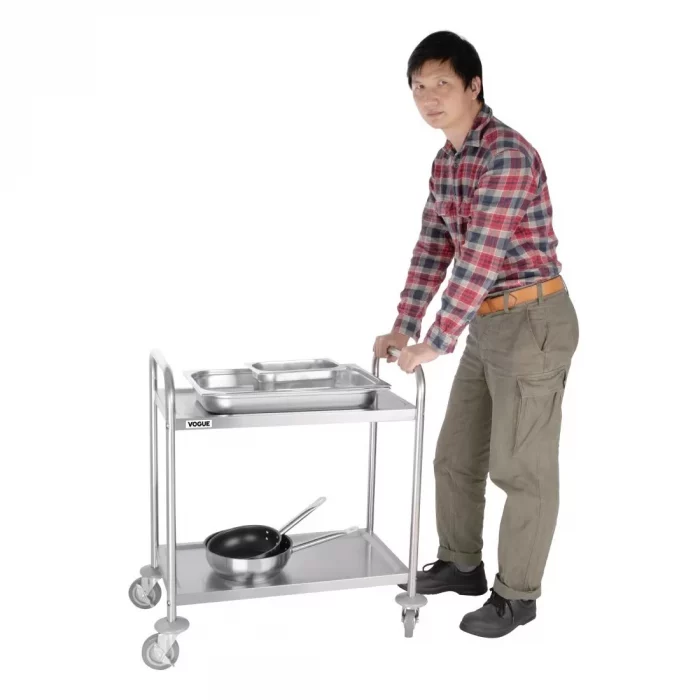 Vogue Stainless Steel 2 Tier Clearing Trolley Small - Image 3