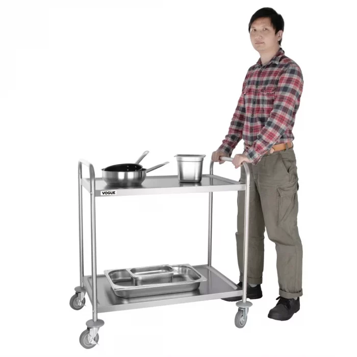 Vogue Stainless Steel 2 Tier Clearing Trolley Large - Image 3