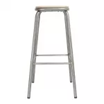 Bolero Galvanised Steel High Stools with Wooden Seatpad (Pack of 4) - Image 3