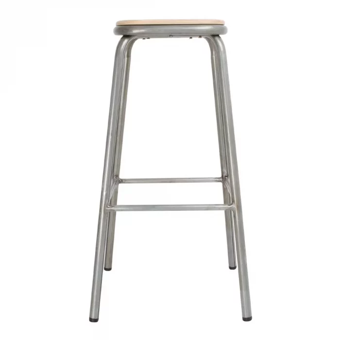 Bolero Galvanised Steel High Stools with Wooden Seatpad (Pack of 4) - Image 3