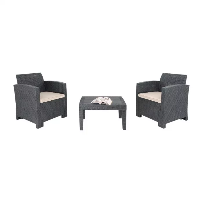 Bolero PP Armchair and Table Wicker Set Grey - Image 1