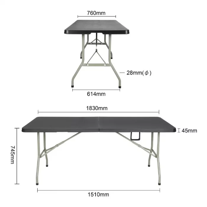 Bolero Rectangular Centre Folding Utility Table Black 6ft (Single) - Image 5