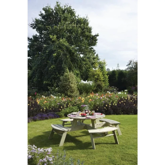 Rowlinson Round Wooden Picnic Table 6.5ft - Image 3