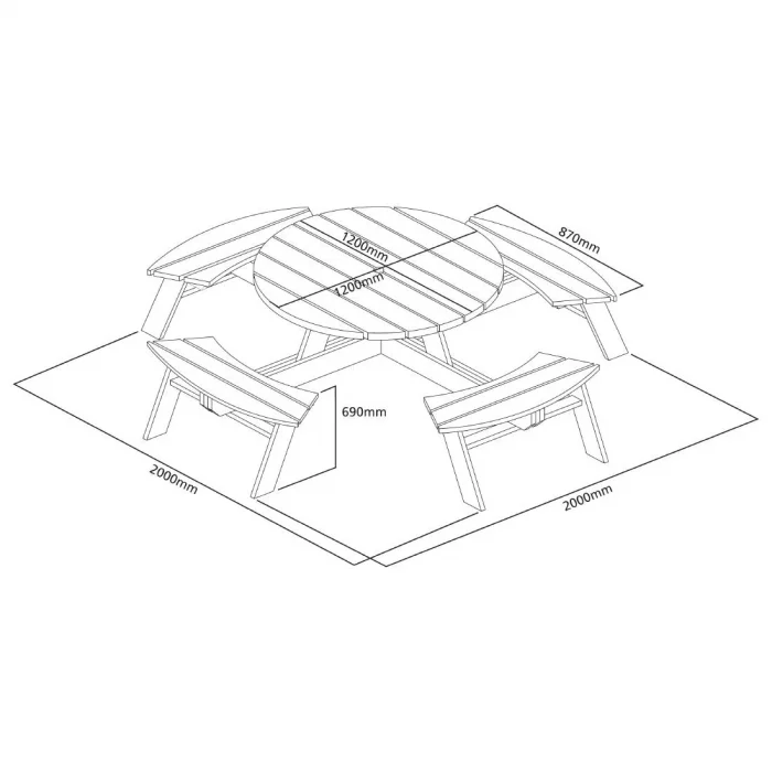 Rowlinson Round Wooden Picnic Table 6.5ft - Image 4