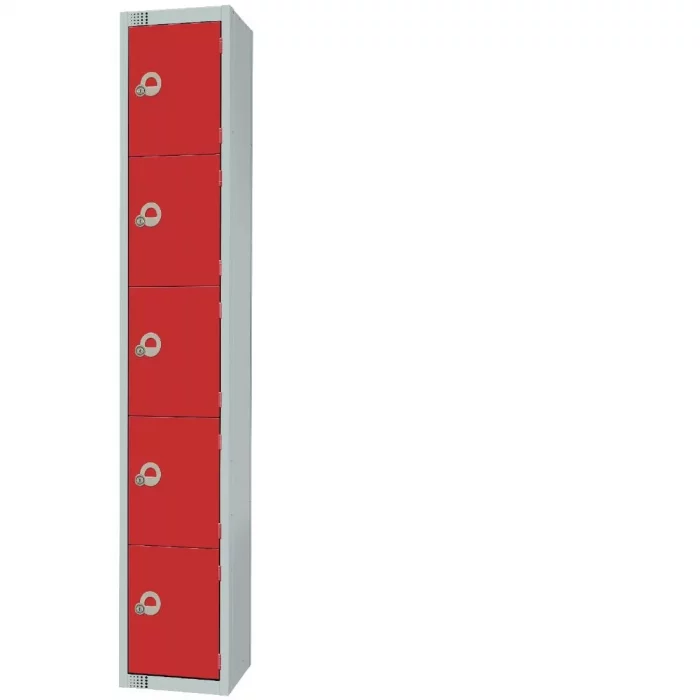 Elite Five Door Camlock Locker with Sloping Top Red - Image 1