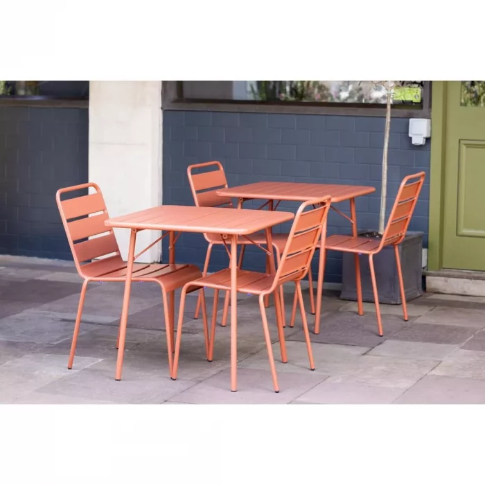 Bolero Amalfi Slatted Square Steel Folding Table Terracotta 700mm - Image 3