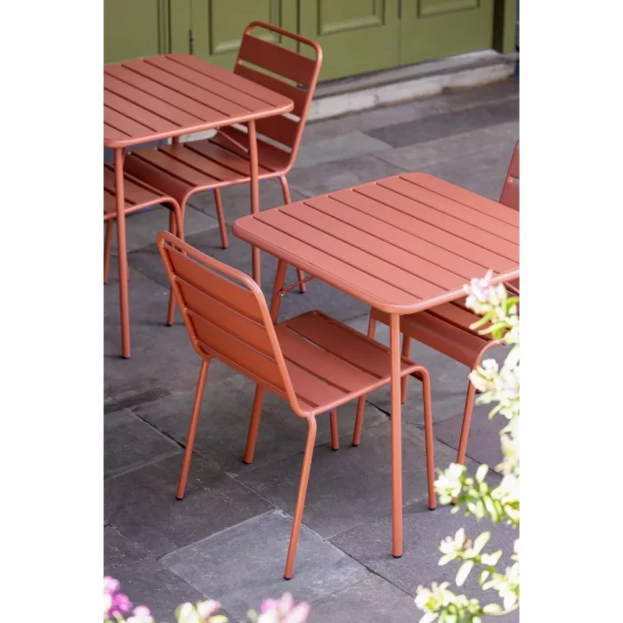 Bolero Amalfi Slatted Square Steel Folding Table Terracotta 700mm - Image 4