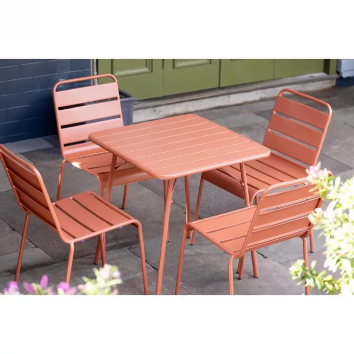 Bolero Amalfi Slatted Square Steel Folding Table Terracotta 700mm - Image 2