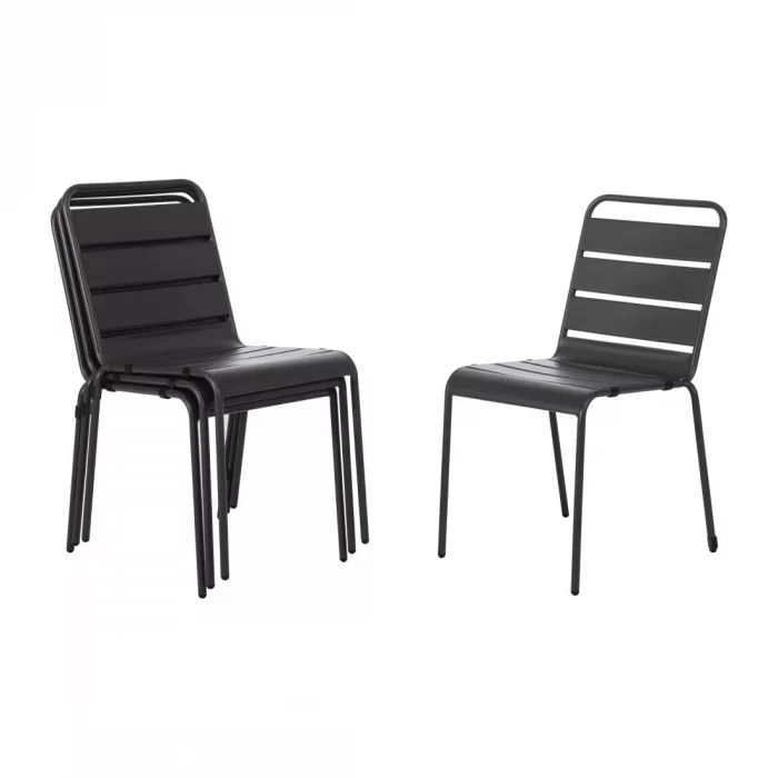 Bolero Amalfi Slatted Steel Side Chairs Grey (Pack of 4) - Image 1