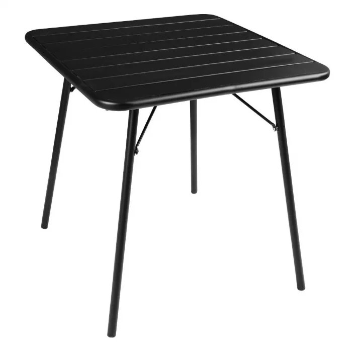 Bolero Amalfi Slatted Square Steel Folding Table Black 700mm - Image 1