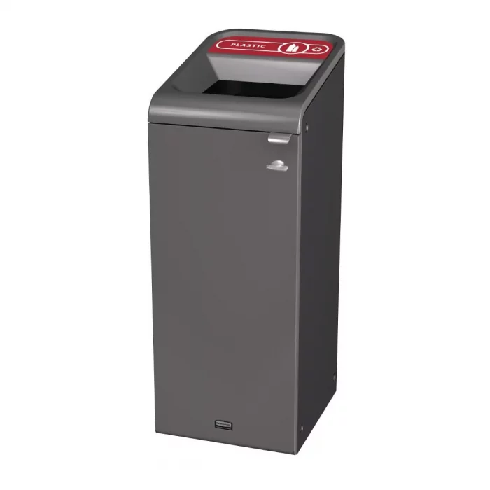 Rubbermaid Configure Recycling Bin with Plastic Recycling Label Red 57Ltr - Image 1